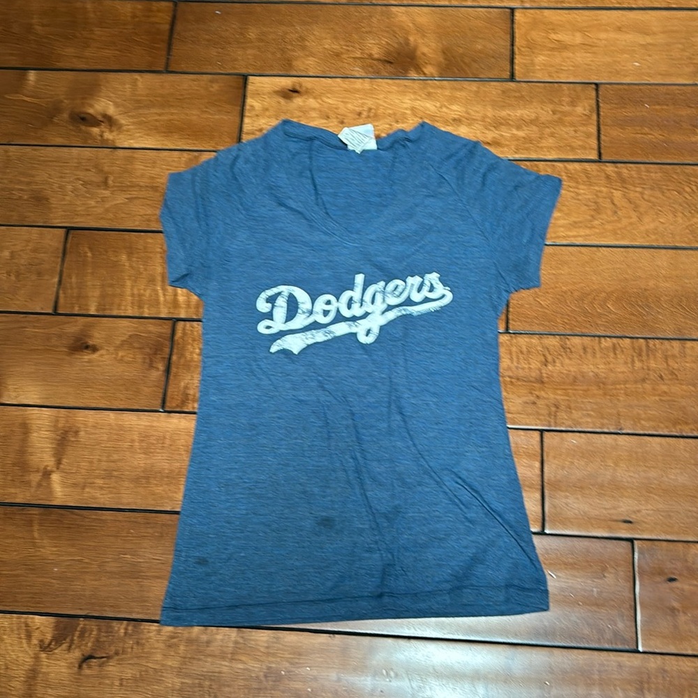 Dodgers women’s V-neck shirt good condition small stains on the front see photo